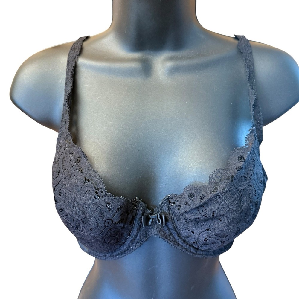 Vintage Wonderbra‎ 38B Bra Black Lace Satin Shiny Second Skin Push Up Padded - Picture 4 of 7